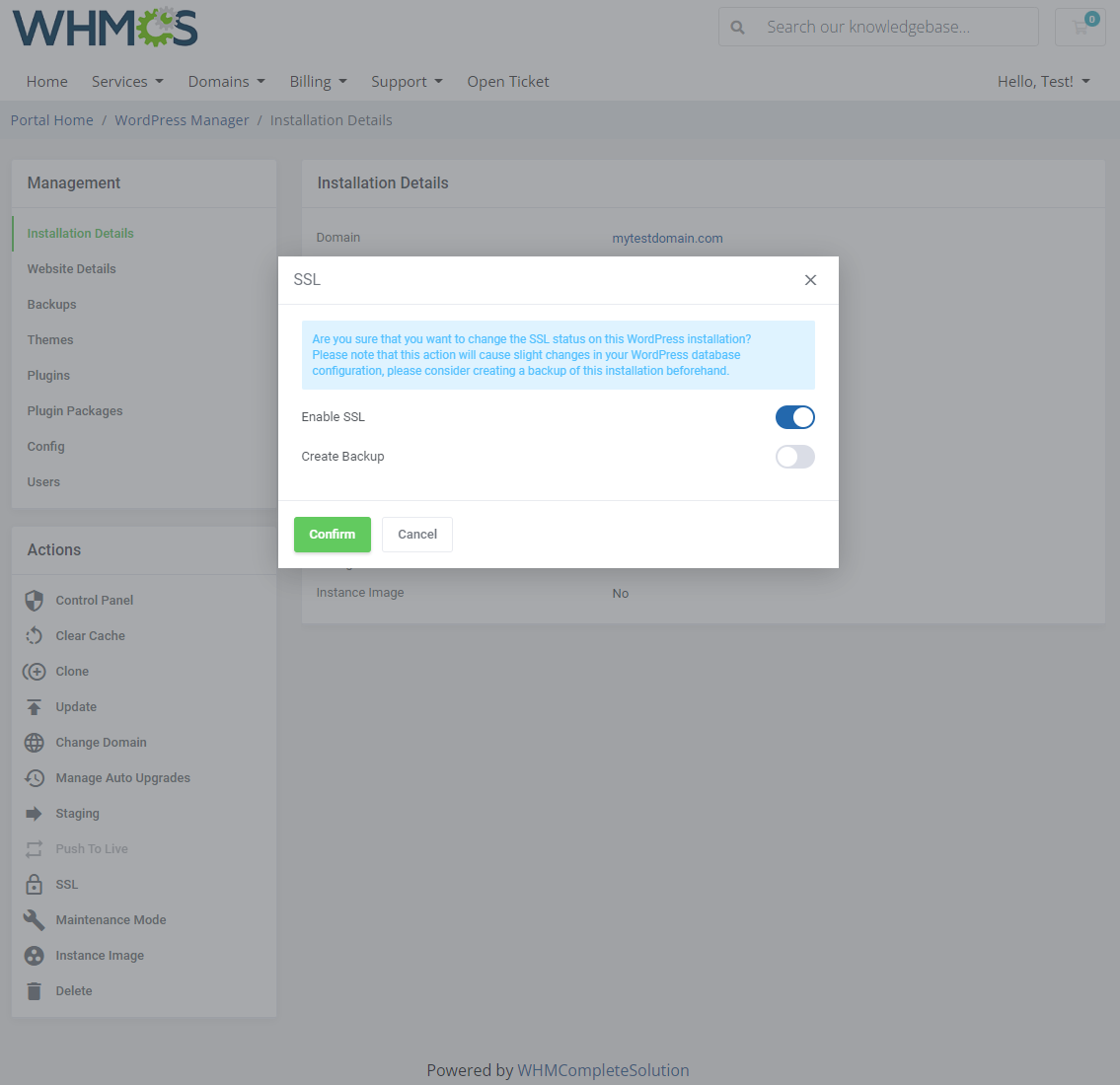 WordPress Manager For WHMCS: Module Screenshot 10