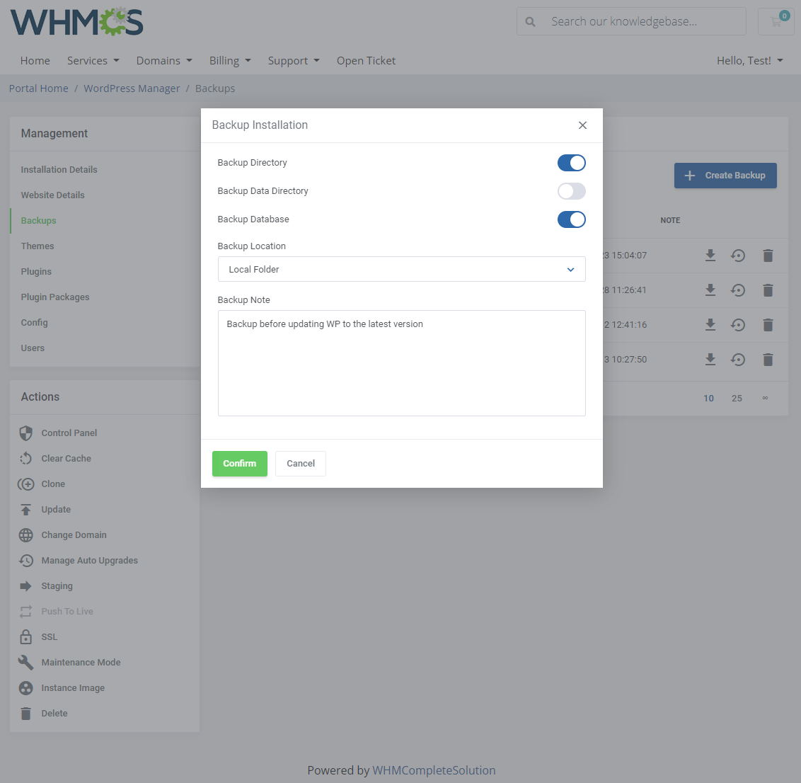 WordPress Manager For WHMCS: Module Screenshot 14