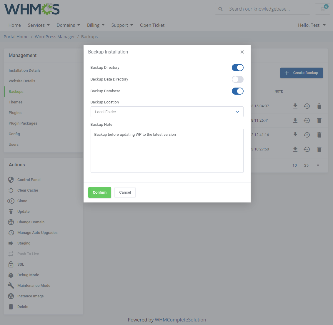WordPress Manager For WHMCS: Module Screenshot 14