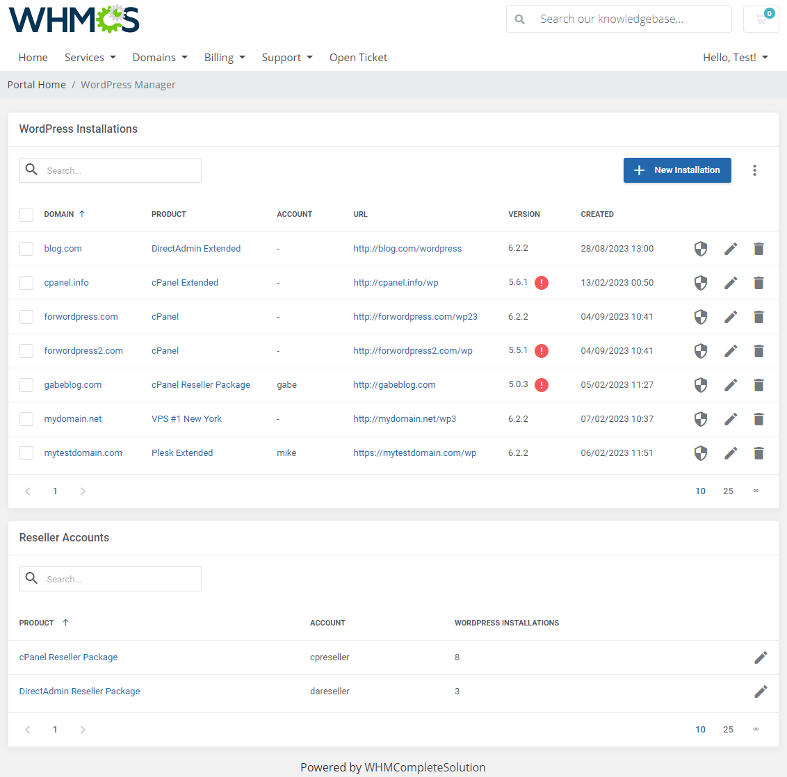 WordPress Manager For WHMCS: Module Screenshot 2