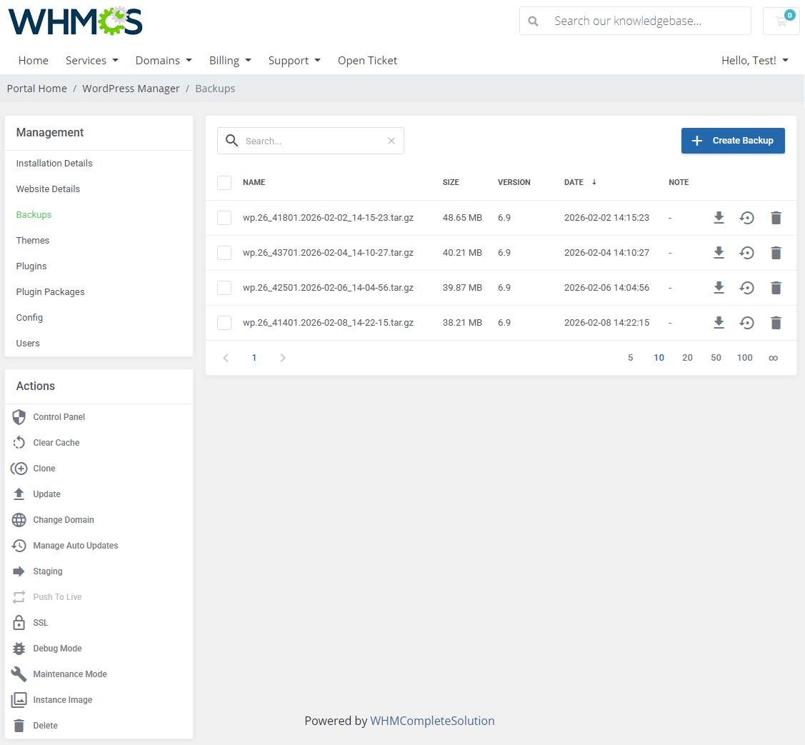 WordPress Manager For WHMCS: Module Screenshot 14