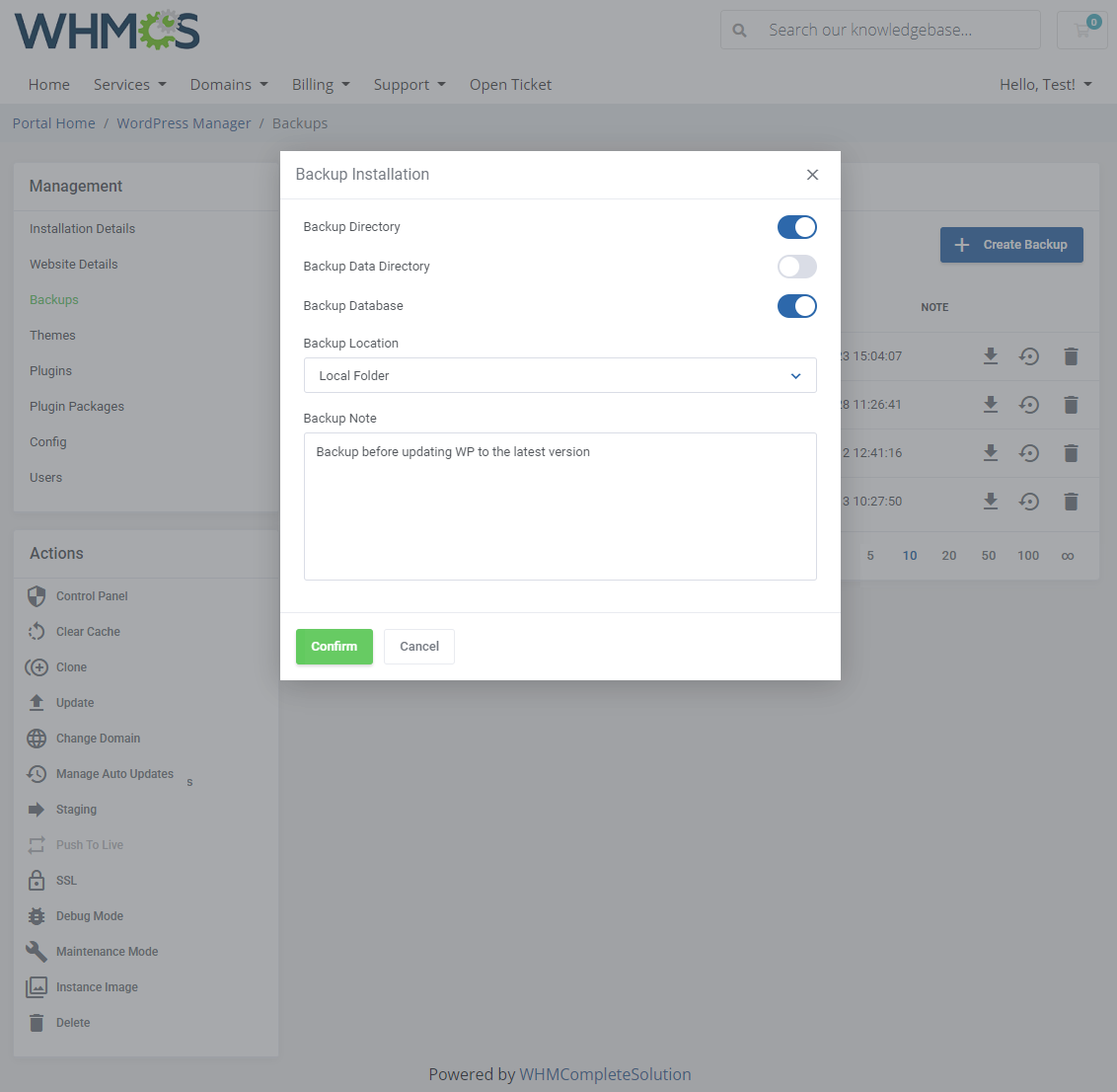 WordPress Manager For WHMCS: Module Screenshot 15