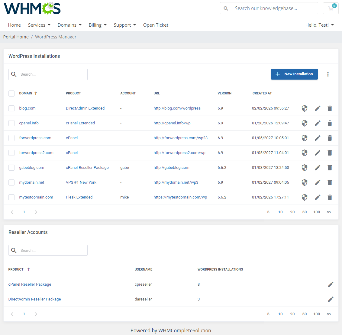 WordPress Manager For WHMCS: Module Screenshot 2