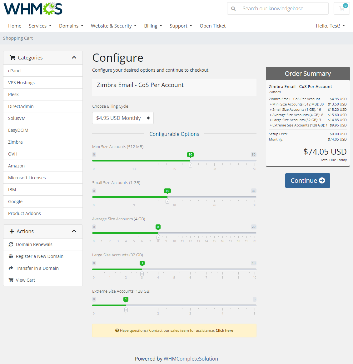Zimbra & Carbonio Email For WHMCS: Module Screenshot 14