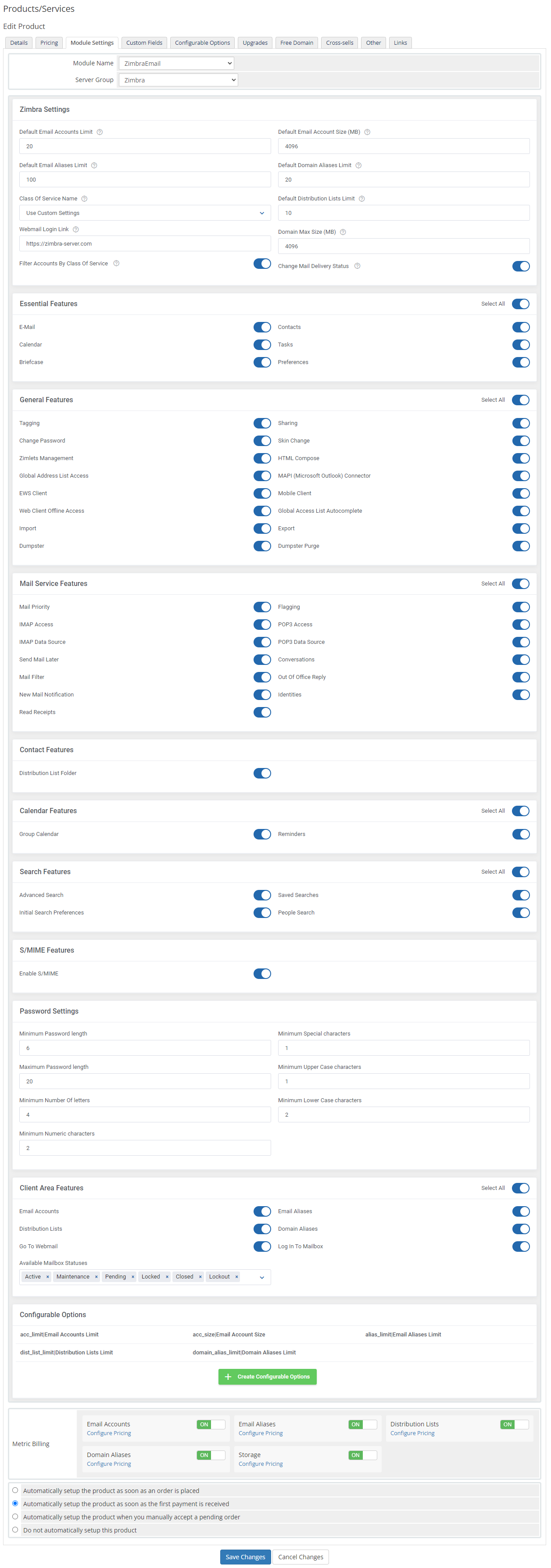 Zimbra & Carbonio Email For WHMCS: Module Screenshot 16