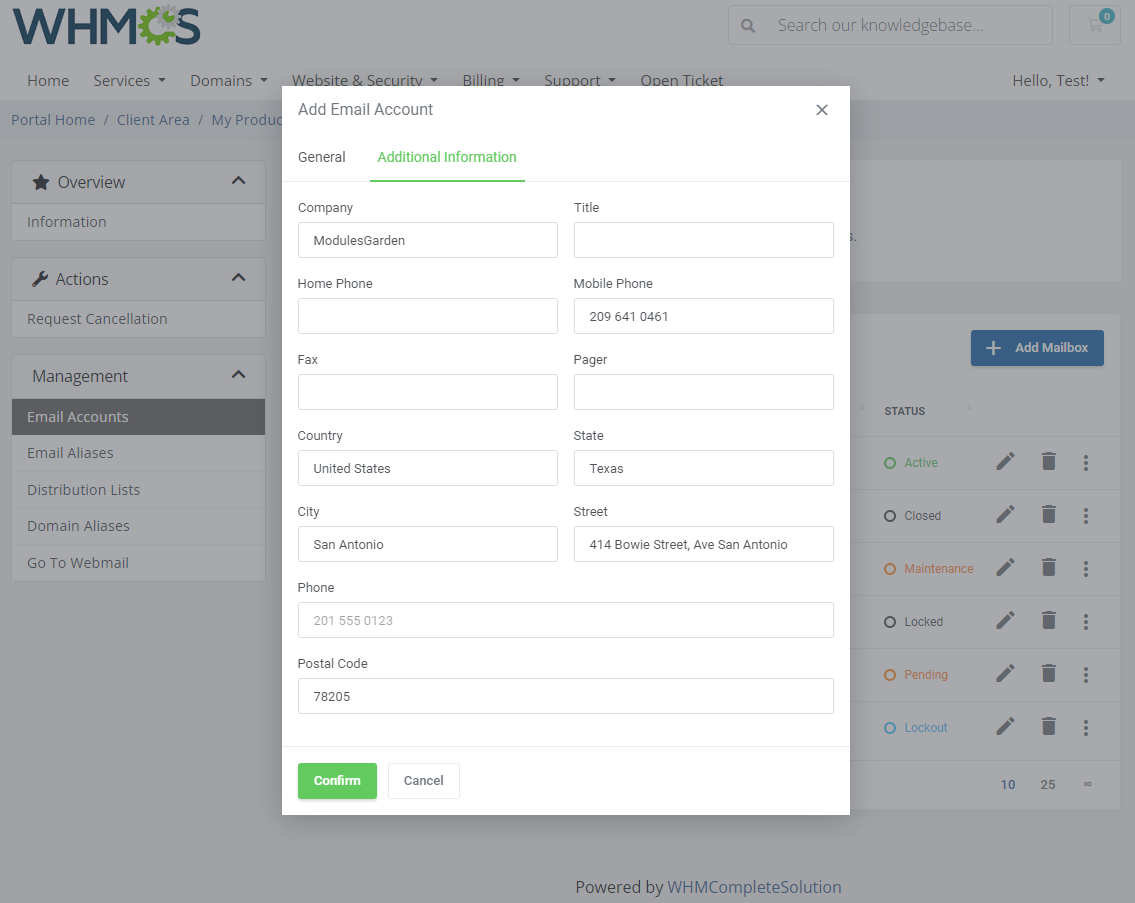 Zimbra & Carbonio Email For WHMCS: Module Screenshot 4