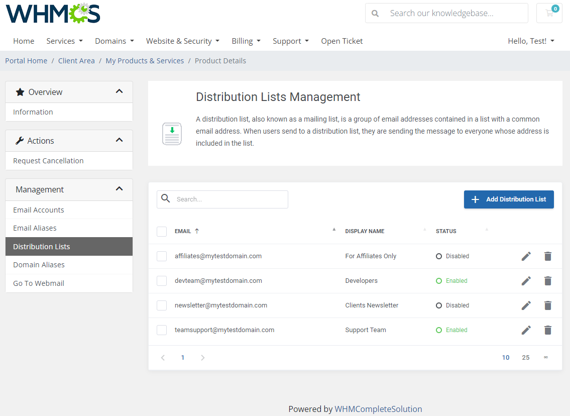 Zimbra & Carbonio Email For WHMCS: Module Screenshot 6