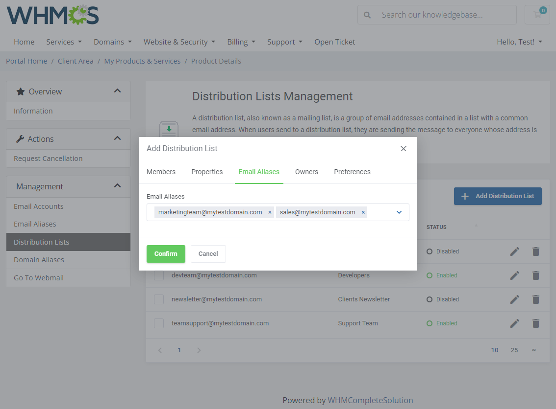 Zimbra & Carbonio Email For WHMCS: Module Screenshot 9