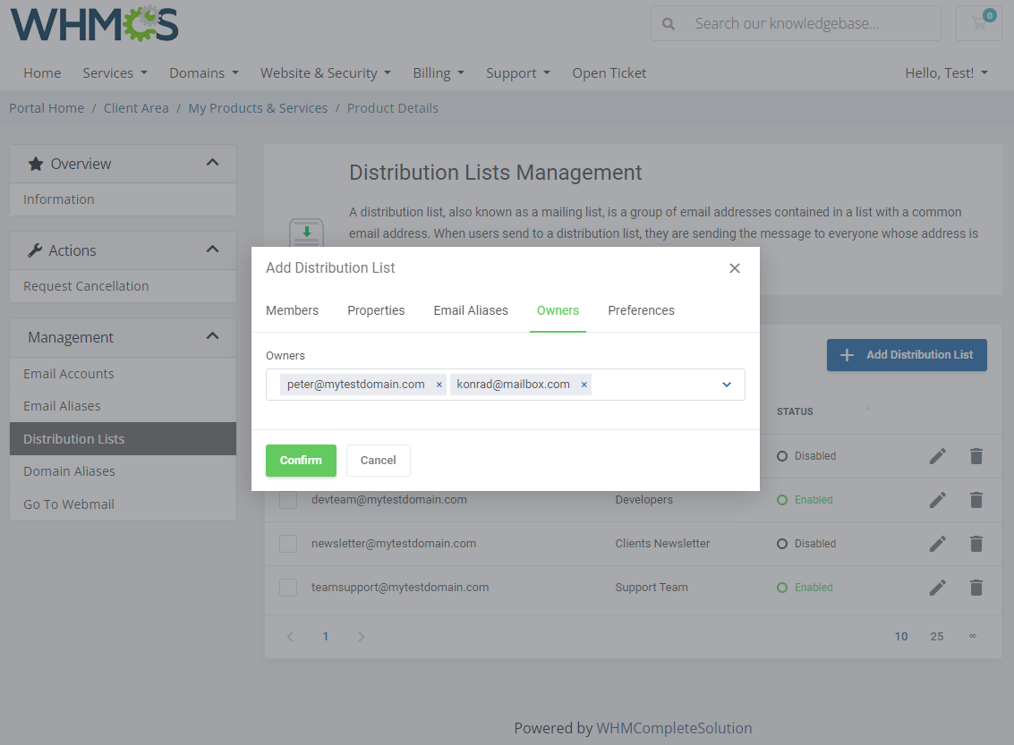Zimbra & Carbonio Email For WHMCS: Module Screenshot 10