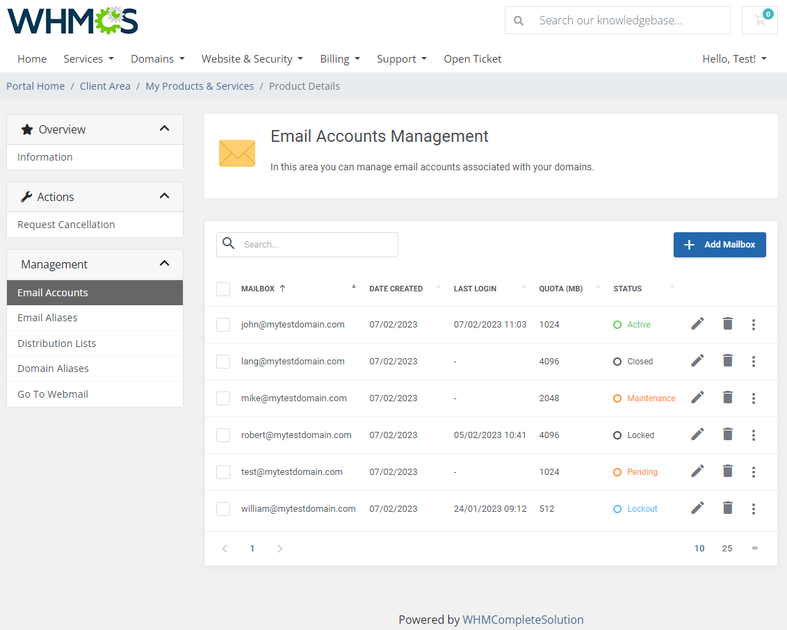 Zimbra & Carbonio Email For WHMCS: Module Screenshot 2