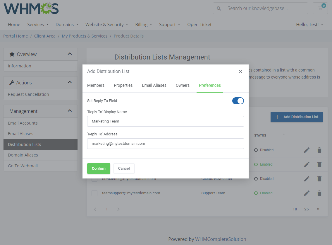 Zimbra & Carbonio Email For WHMCS: Module Screenshot 11