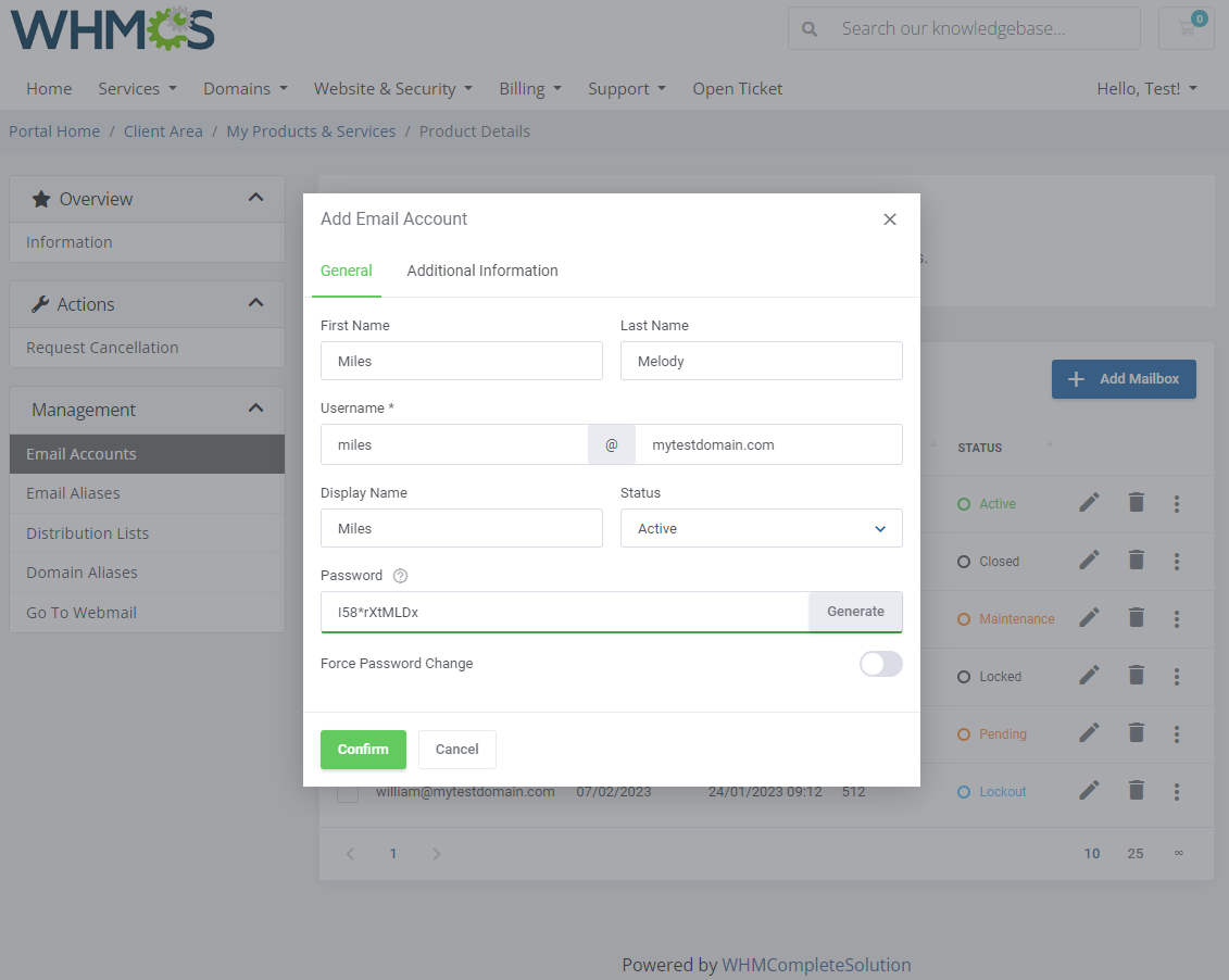 Zimbra & Carbonio Email For WHMCS: Module Screenshot 3