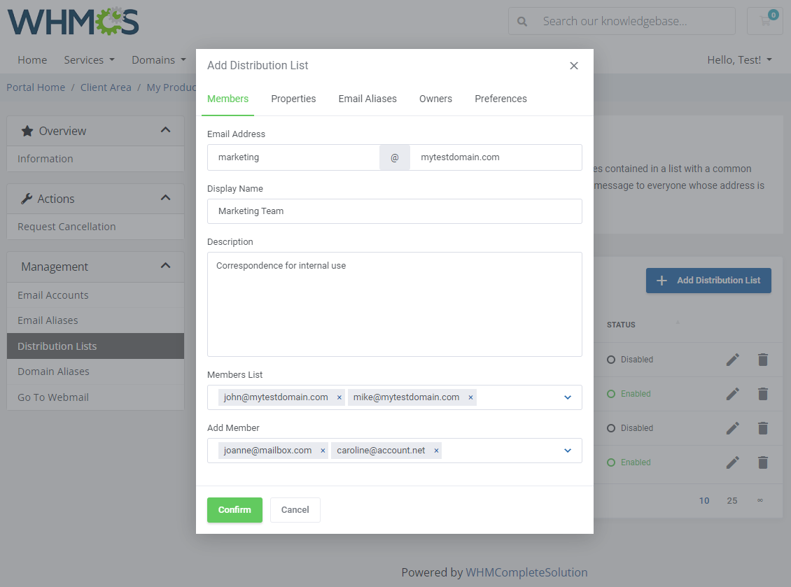 Zimbra & Carbonio Email For WHMCS: Module Screenshot 7