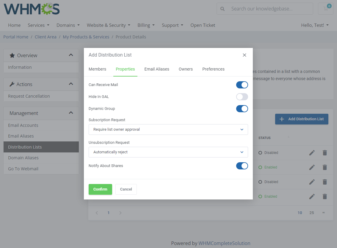 Zimbra & Carbonio Email For WHMCS: Module Screenshot 8
