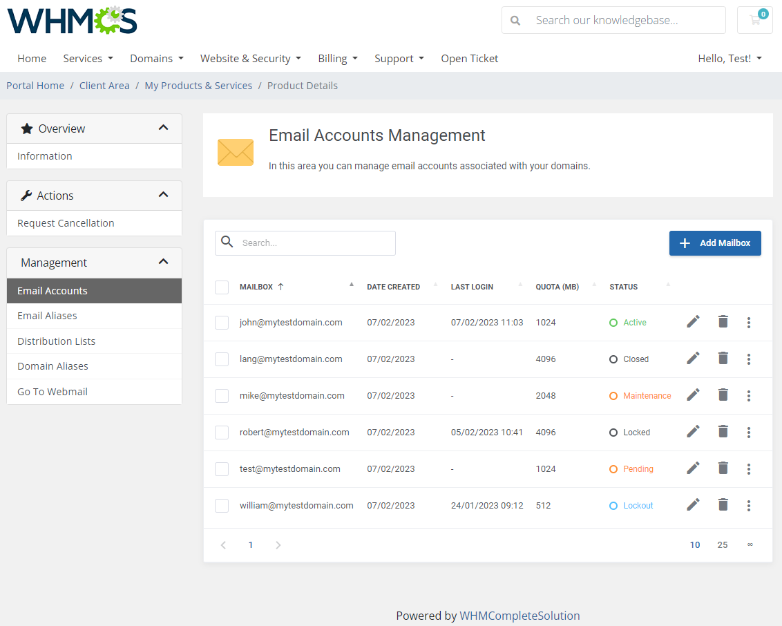 Zimbra Email For WHMCS: Module Screenshot 2